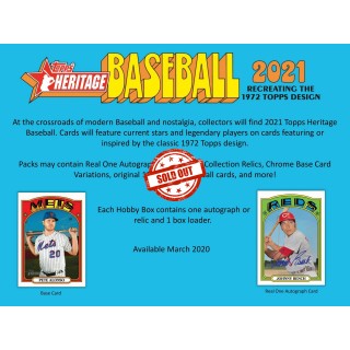 Baseball: 2021 Topps Heritage Baseball Hobby Box (Presell) March 17